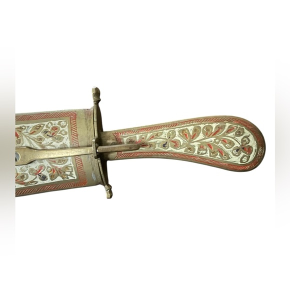 Vintage brass carving set handcrafted knife, fork and sheath, solid intricate - Picture 5 of 11